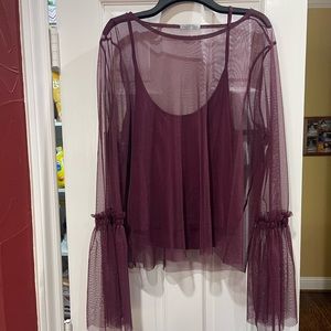 Charlotte Russe / maroon mesh top with matching maroon tank top / Size: L